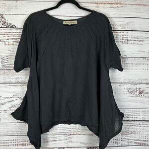 Womens JP Mattie Black Pleated Short Sleeve Cotton Flowy Blouse Pockets Sz S (P)